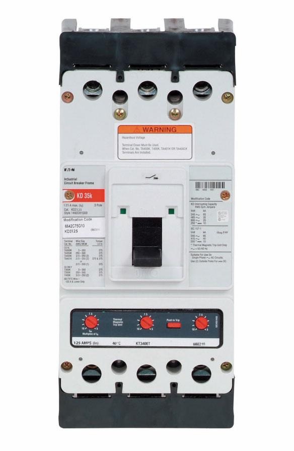 Cutler Hammer KD3125Y Molded Case Circuit Breaker | 600V 125A 3P 35kA@480V Bolt-On Series C