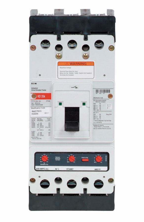 Cutler Hammer KD3250Y Molded Case Circuit Breaker | 600V 250A 3P 35kA@480V Bolt-On Series C