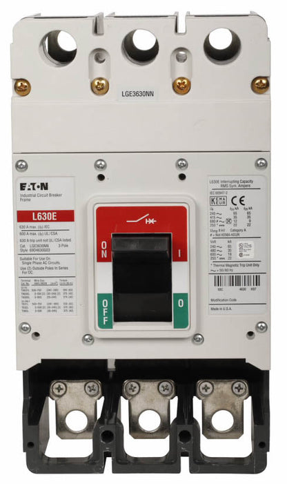 Cutler Hammer LGE3630NN Circuit Breaker | 600V 630A 3P 25kA@480V Bolt-On Series G