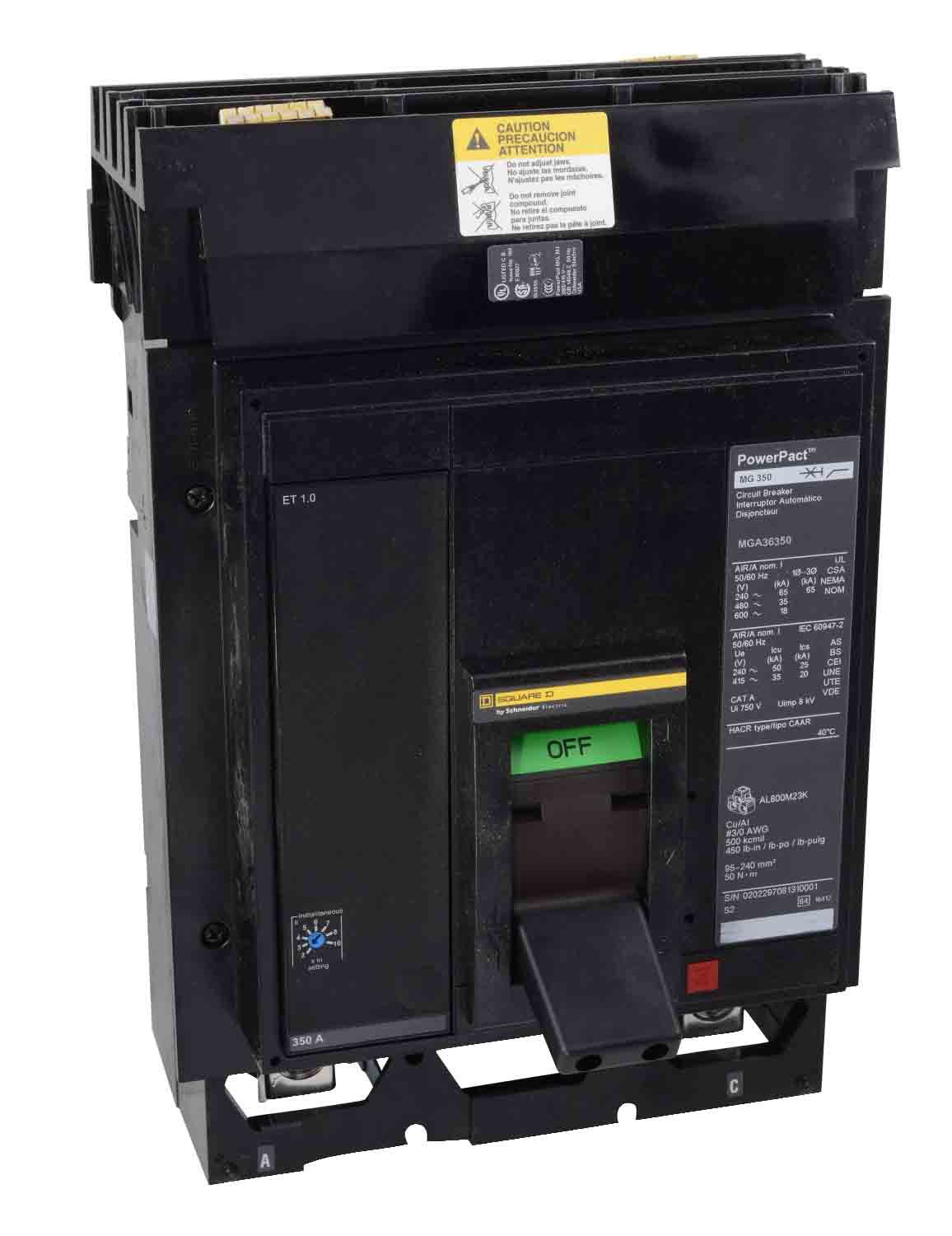 Square D MGA36350 Circuit Breaker | 600V 350A 3P 35kA@480V I-Line Style Plug-In Powerpact