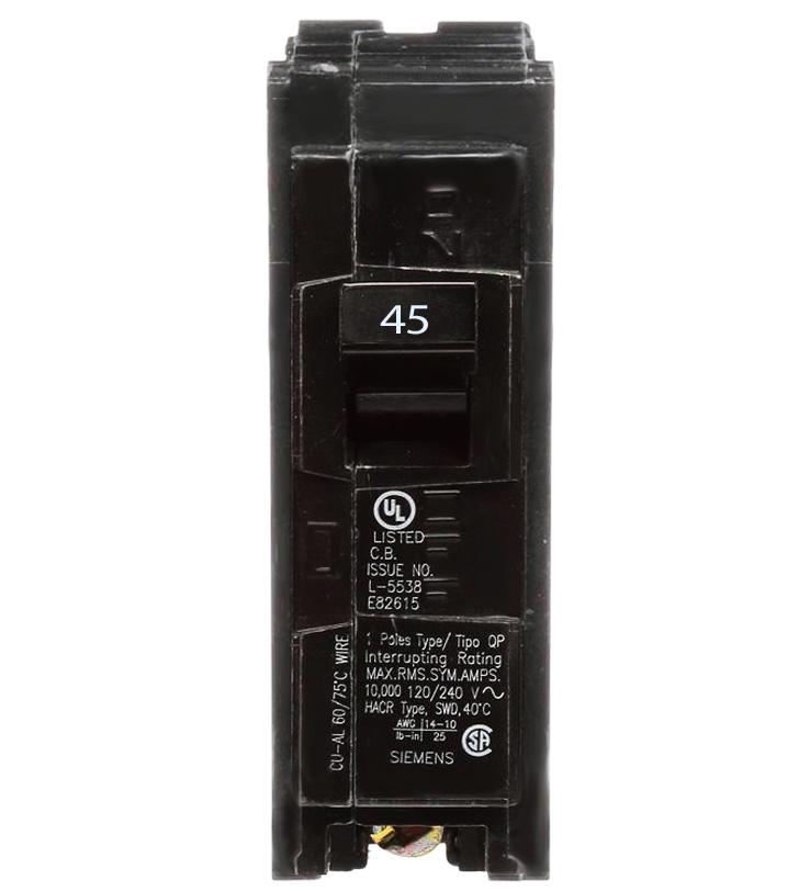 Siemens Q145 Circuit Breaker | 120V 45A 1 Pole 10kA@120V Plug-In Q Series