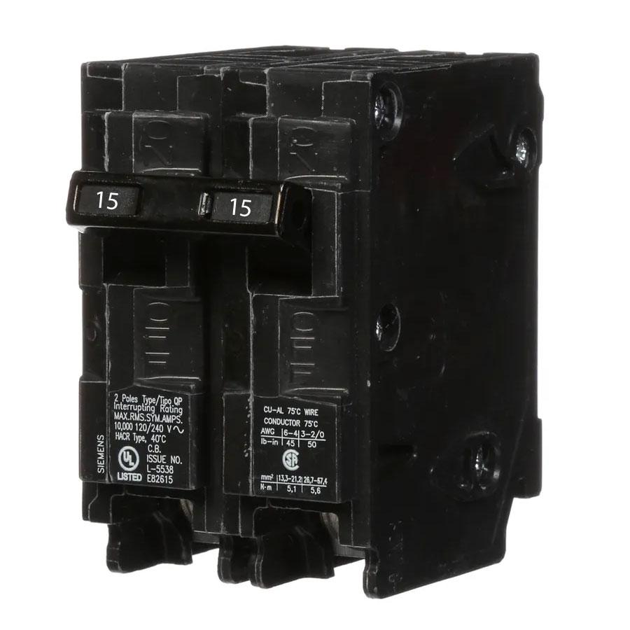 Siemens Q215 Circuit Breaker | 120/240V 15A 2P 10kA@240V Plug-In Q Series