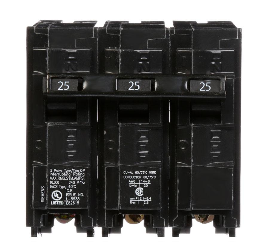 Siemens Q325 Circuit Breaker | 240V 25A 3P 10kA@240V Plug-In Q Series