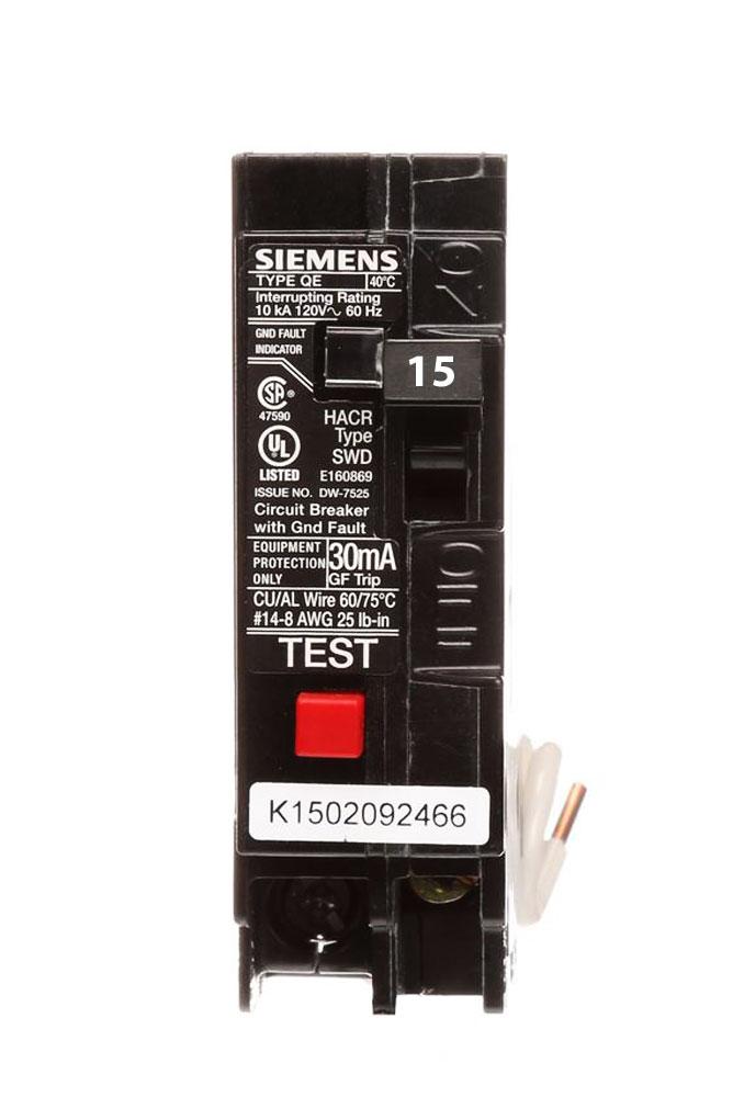 Siemens QE115 Circuit Breaker | 240V 15A 1 Pole 10kA@120V Plug-In Q Series