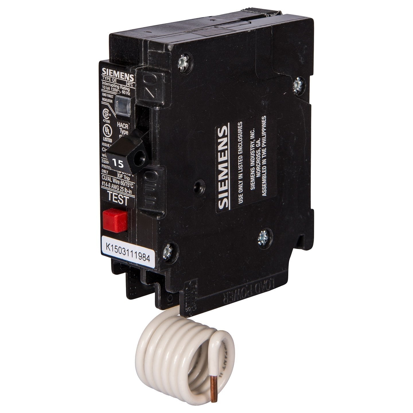 Siemens QE115 Circuit Breaker | 240V 15A 1 Pole 10kA@120V Plug-In Q Series