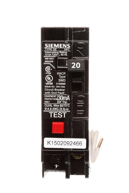 Siemens QE120 Circuit Breaker | 240V 20A 1P 10kA@120V Plug-In Q Series