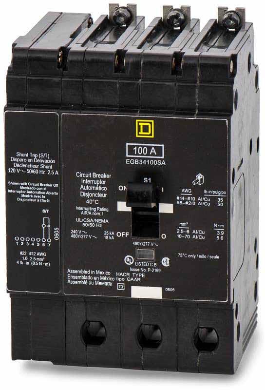 Square D EGB34100SA Circuit Breaker | 480V 100A 3P 35kA@480V Bolt-On EGB Series