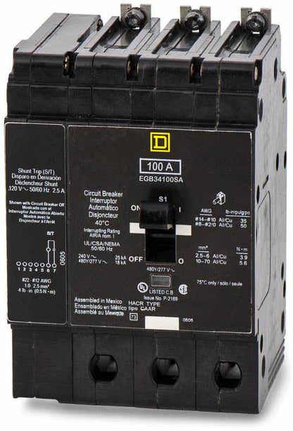 Square D EGB34100SA Circuit Breaker | 480V 100A 3P 35kA@480V Bolt-On EGB Series