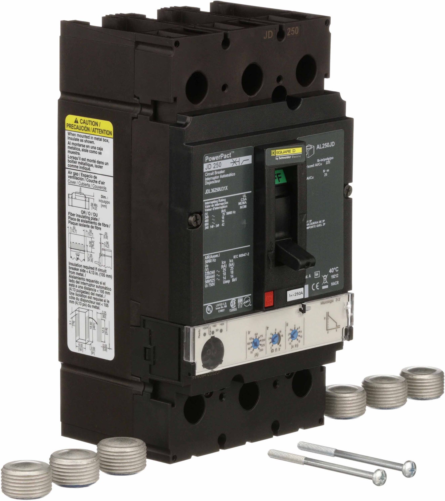 Square D JDL36250U31X Circuit Breaker | 600V 250A 3P 18kA@480V Feed-Thru Powerpact