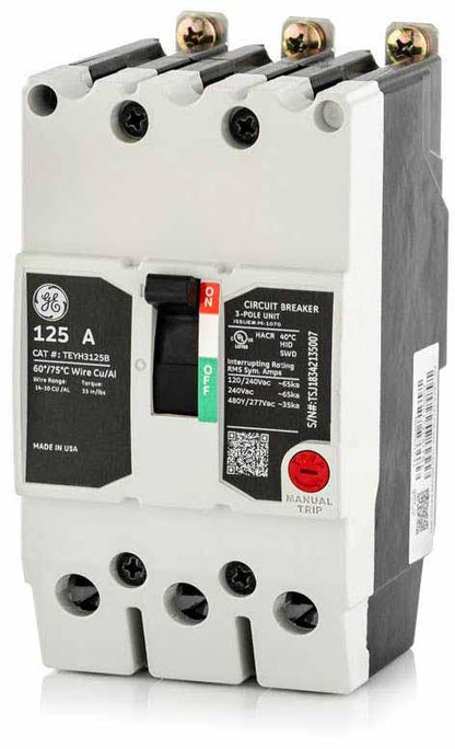 General Electric TEYH3125B Circuit Breaker | 480V 125A 3P 35kA@480V Bolt-On TEYH Series