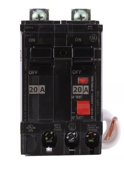 General Electric THQB2120GFT Circuit Breaker | 240V 20A 2P 10kA@240V Bolt-On Q-Line