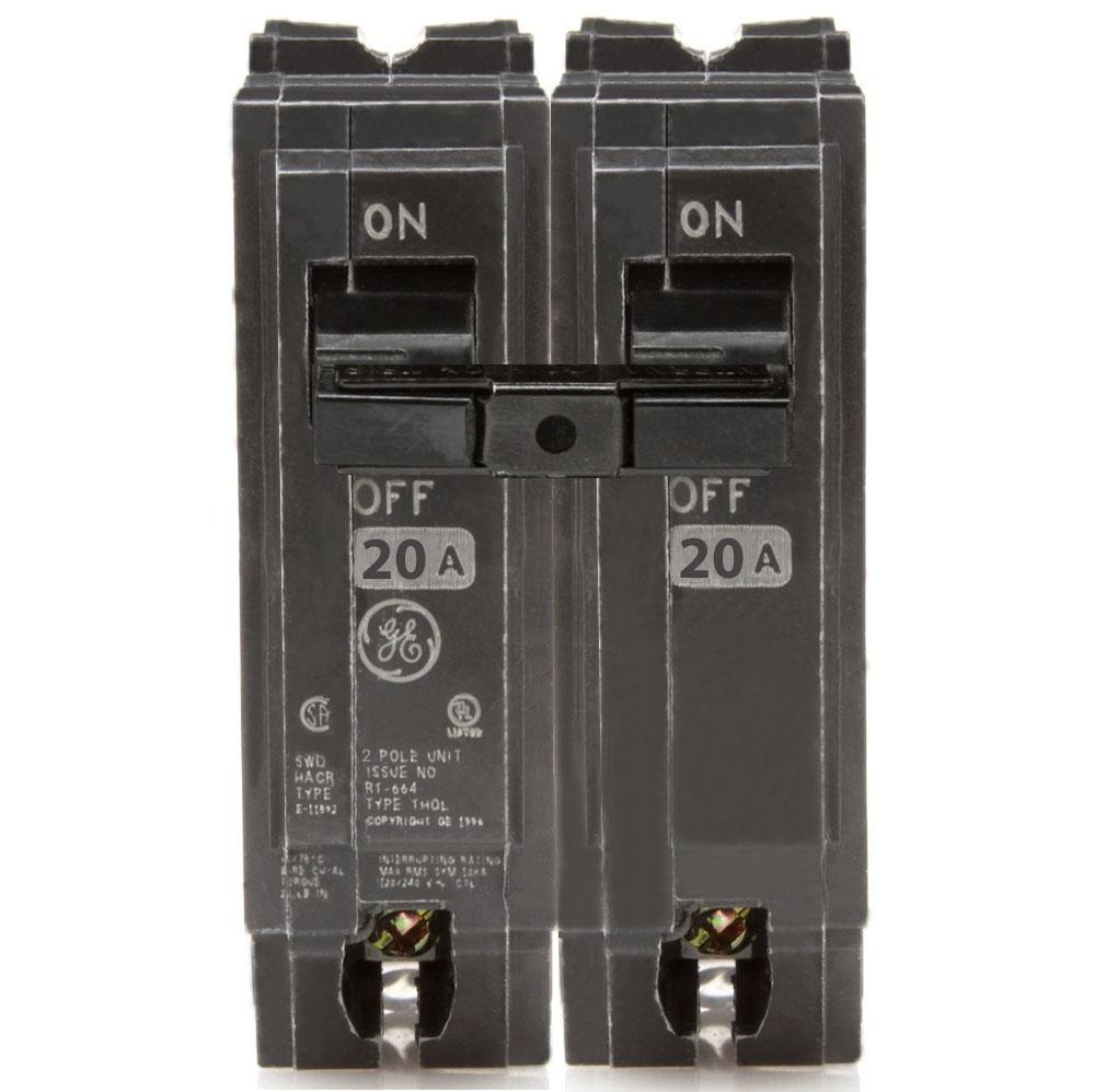 General Electric THQL2120 Circuit Breaker | 240V 20A 2P 10kA@120V Plug-In Q-Line