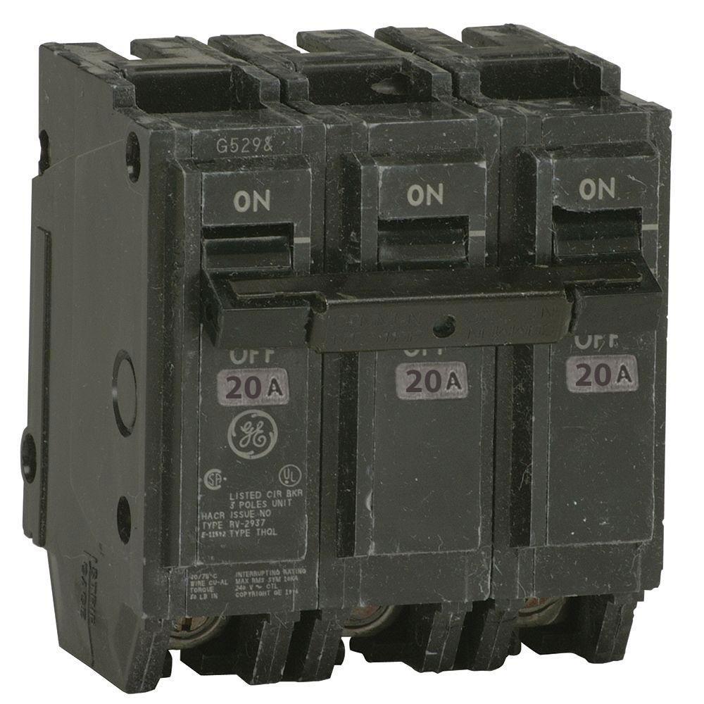 General Electric THQL32020 Circuit Breaker | 240V 20A 3P 10kA@240V Plug-In Q-Line