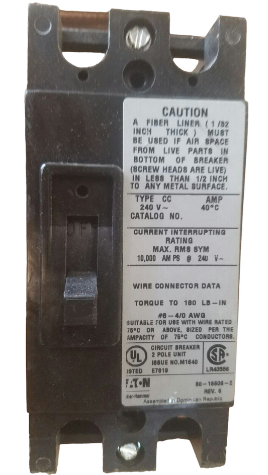 CC2125 - Cutler Hammer Feed-Thru 125 Amp 2 Pole Circuit Breaker - Essential Electric Supply