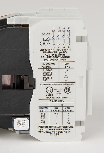 Cutler Hammer CE15BN4AB Contactor 4 pole 3 phase 600V 10A 110V coil