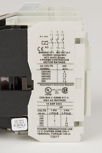 Cutler Hammer CE15DNS3BB Contactor | 3P 3Ph 600V 18A 220V Coil Freedom Series