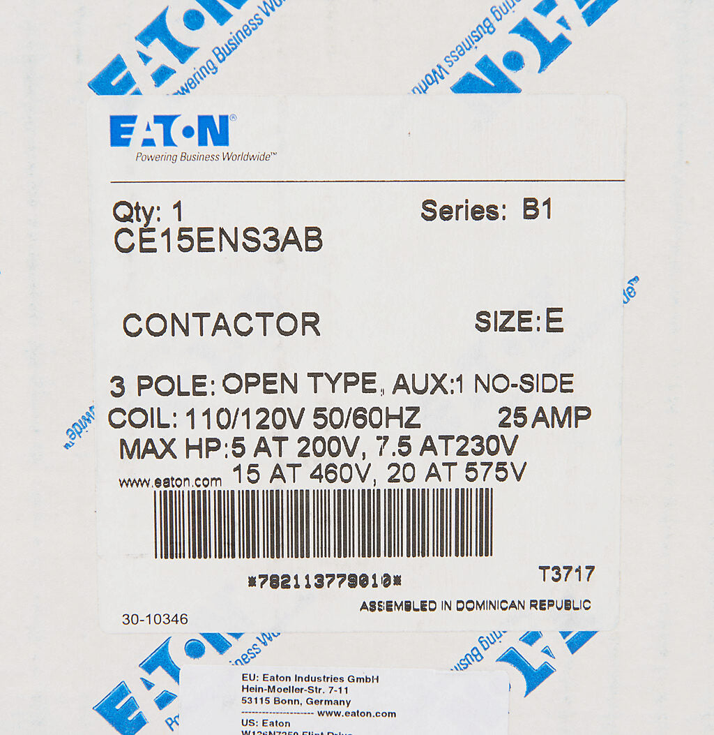 Cutler Hammer CE15ENS3AB Contactor | 3P 3Ph 600V 25A 110V Coil Freedom Series