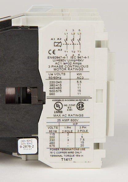 Cutler Hammer CE15ENS3BB Contactor 3 pole 3 phase 600V 25A 220V coil