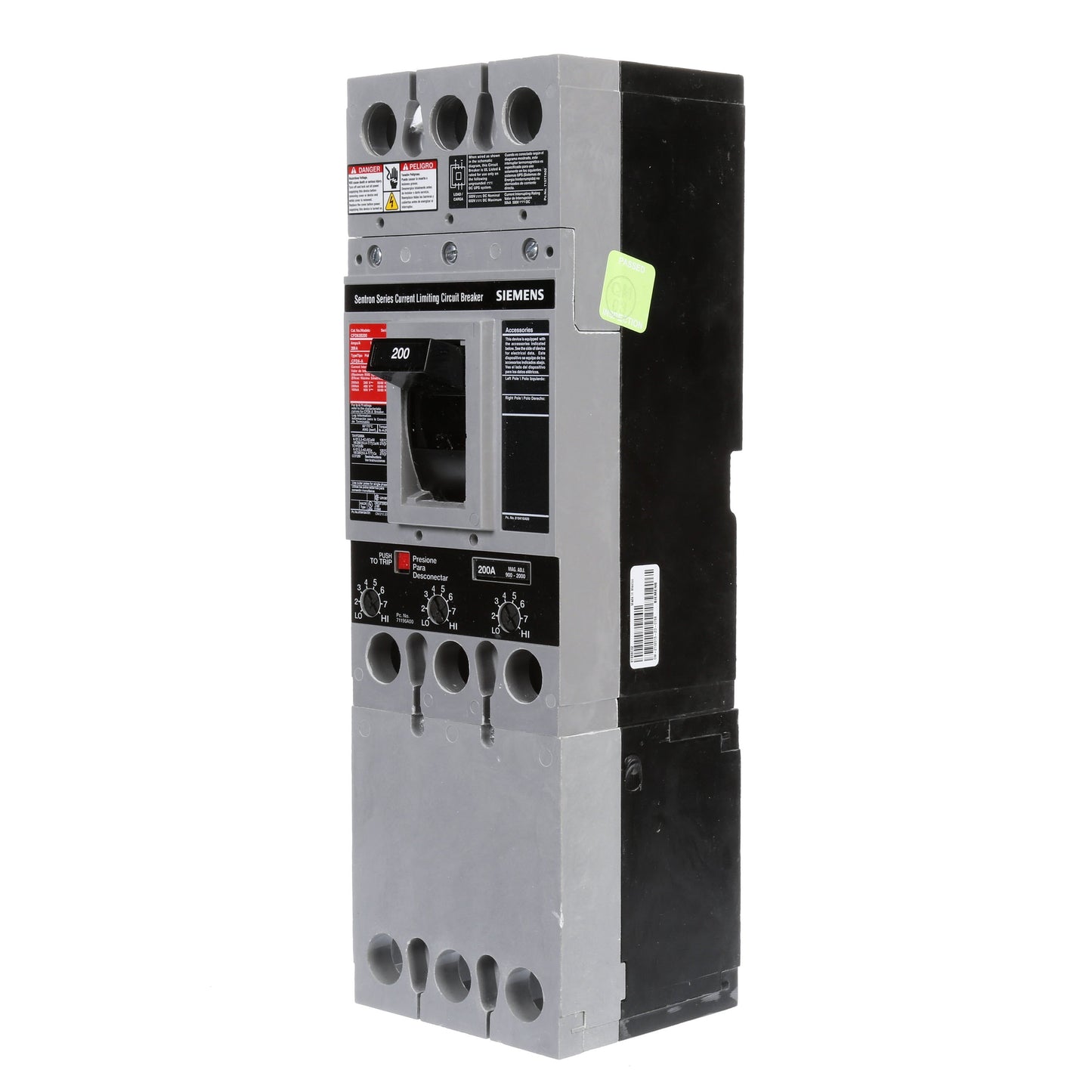 Siemens CFD63B200 Molded Case Circuit Breaker | 600V 200A 3P 200kA@480V Bolt-On Sentron Series