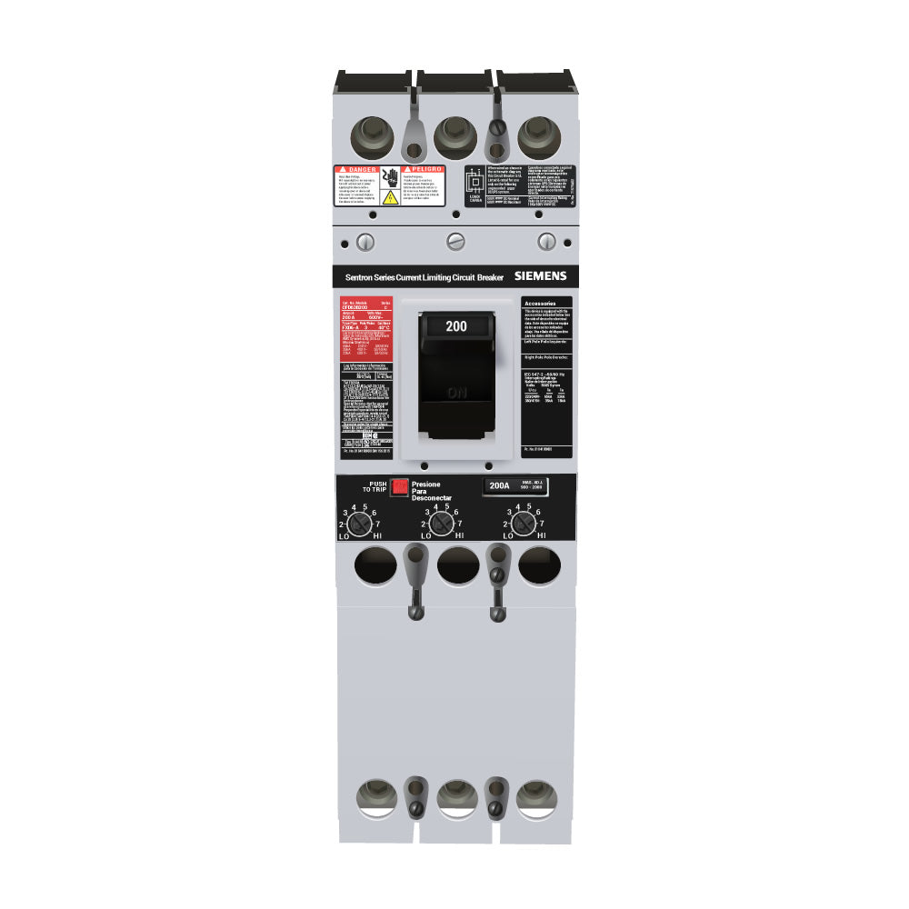 Siemens CFD63B200 Molded Case Circuit Breaker | 600V 200A 3P 200kA@480V Bolt-On Sentron Series