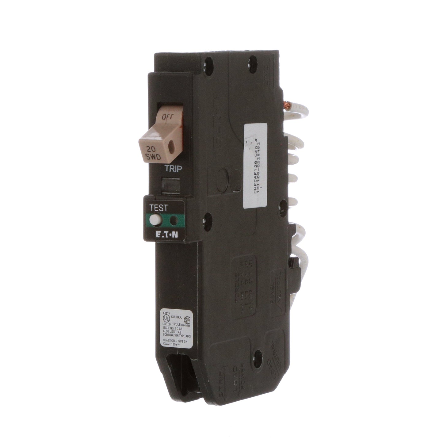 Eaton CHFCAF120 Circuit Breaker | 120V 20A 1P 10kA@120V Plug-In CH Series