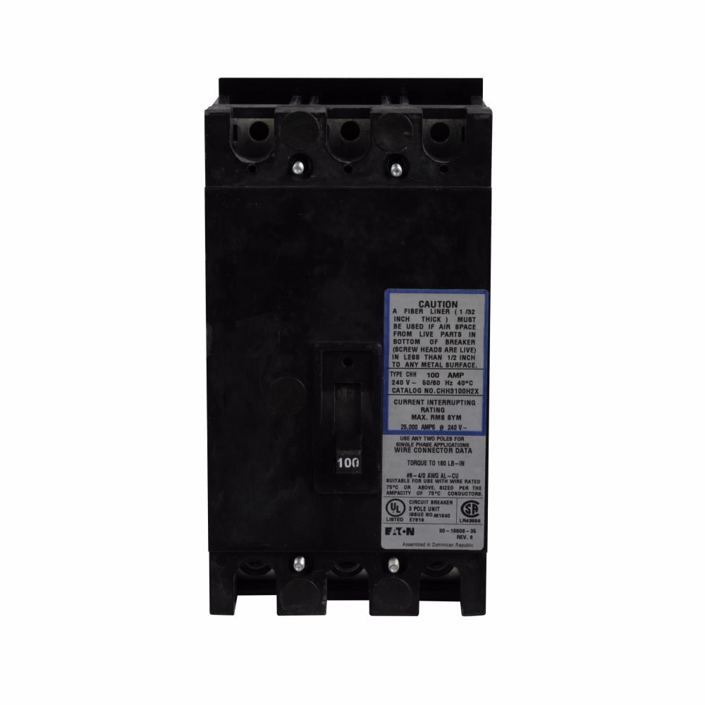 Cutler Hammer CHH3100H2X Circuit Breaker | 240V 100A 3P 25kA@240V Bolt-On CHH Series
