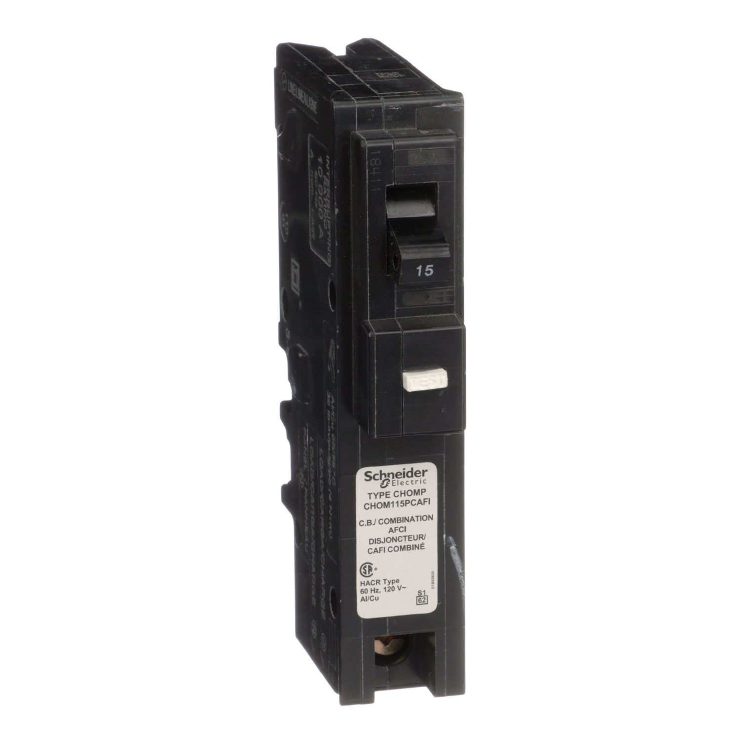 CHOM115PCAFI - Schneider Electric Plug-In 120V 15A 1 pole circuit breaker 10kA@120V - Essential Electric Supply