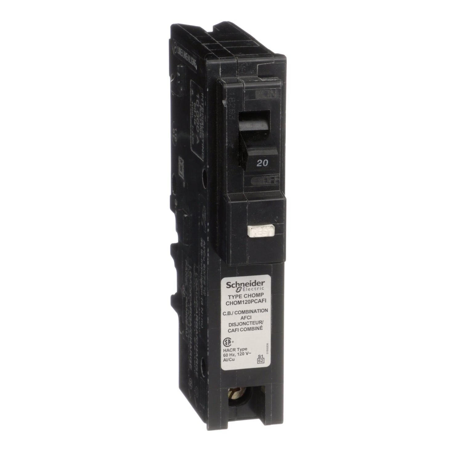CHOM120PCAFI - Schneider Electric Plug-In 120V 20A 1 pole circuit breaker 10kA@120V - Essential Electric Supply