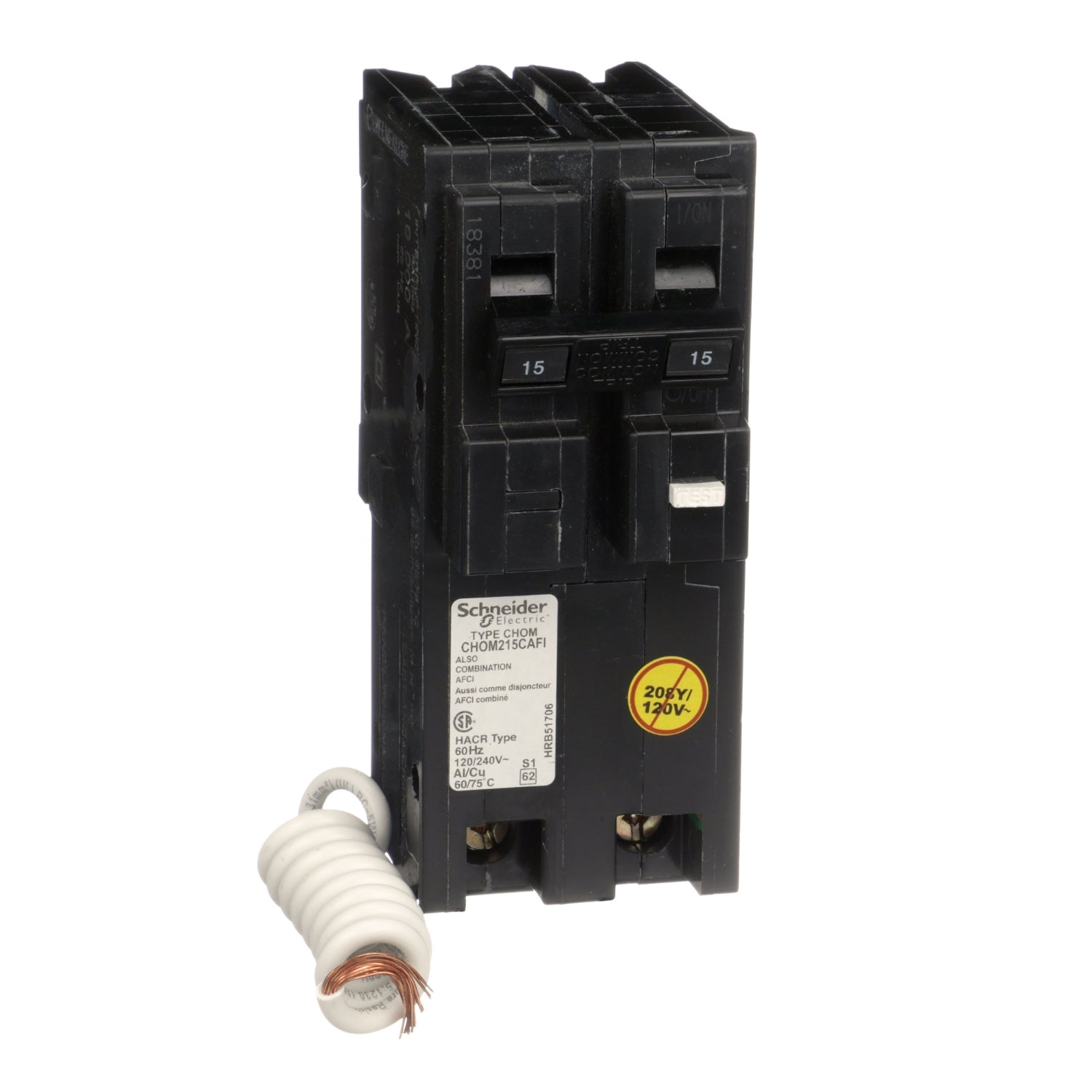 CHOM215CAFI - Schneider Electric Plug-In 120V 15A 2 pole circuit breaker 10kA@120V - Essential Electric Supply