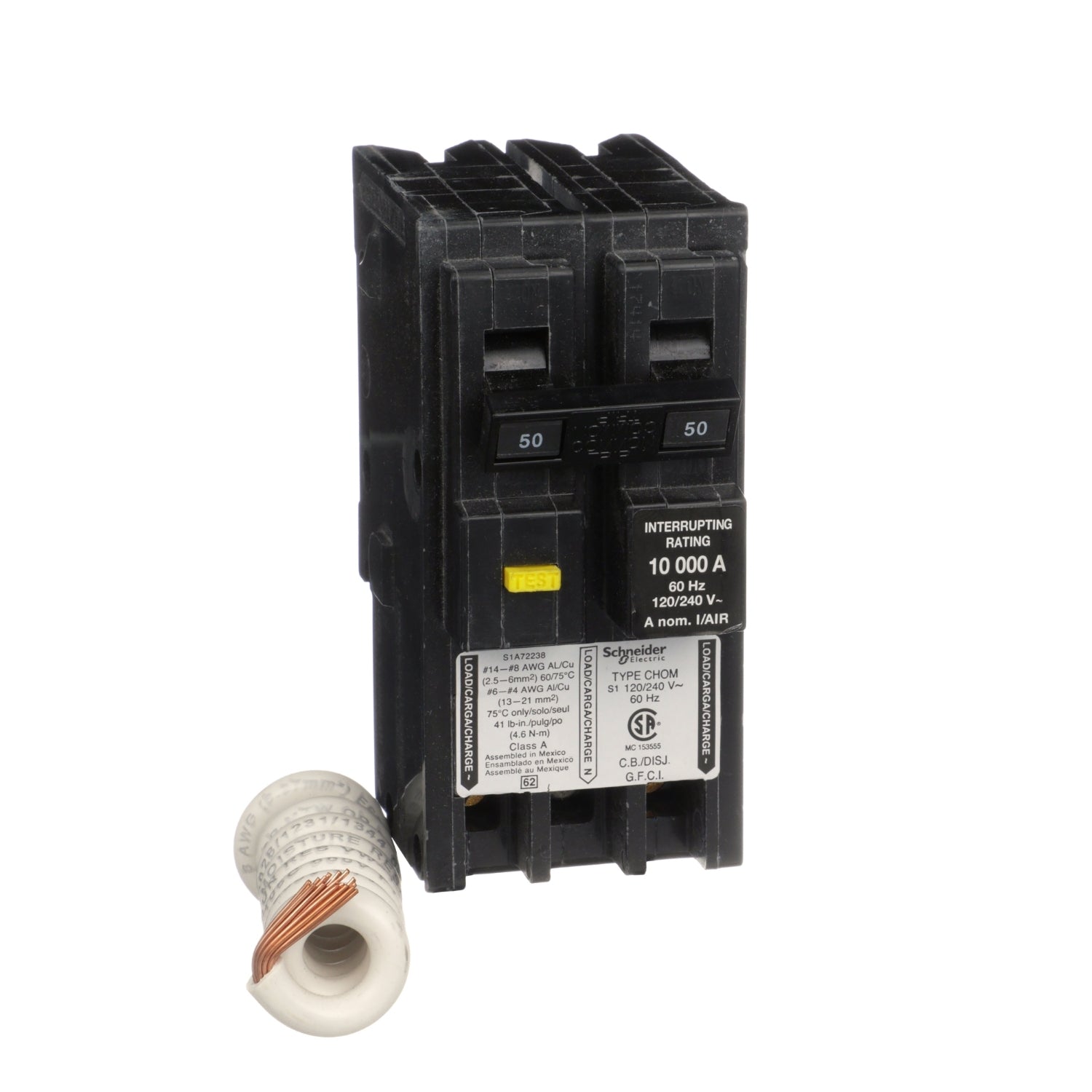 CHOM250GFI - Schneider Electric Plug-In 240V 50A 2 pole circuit breaker 10kA@240V - Essential Electric Supply