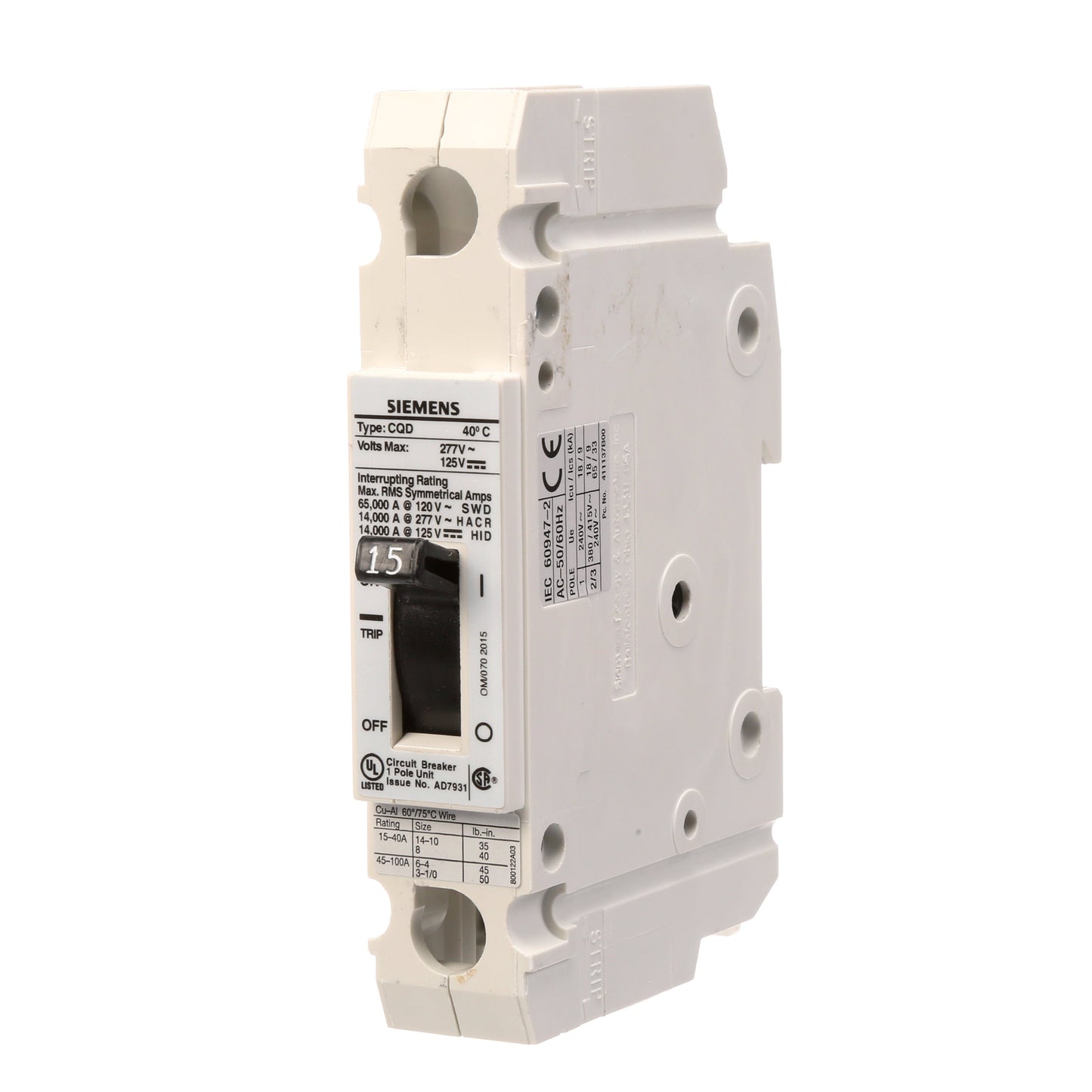 Siemens CQD115 Circuit Breaker | CQD Series CQD 277V 15A