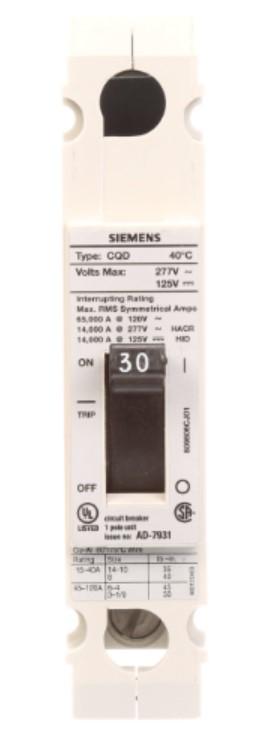 Siemens CQD130 Circuit Breaker | 277V 30A 1 Pole 14kA@277V Feed-Thru CQD Series