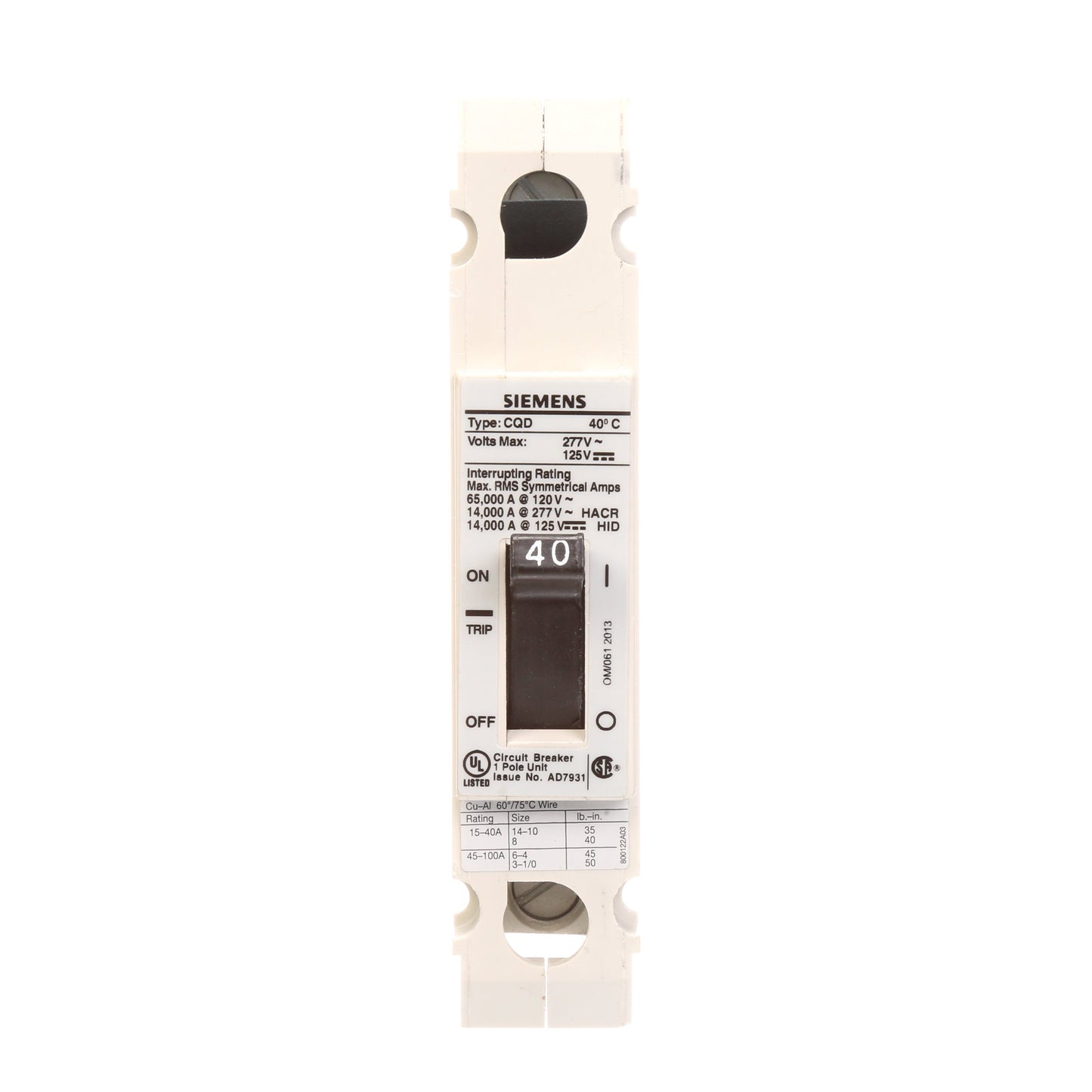 Siemens CQD140 Circuit Breaker | CQD Series CQD 277V 40A