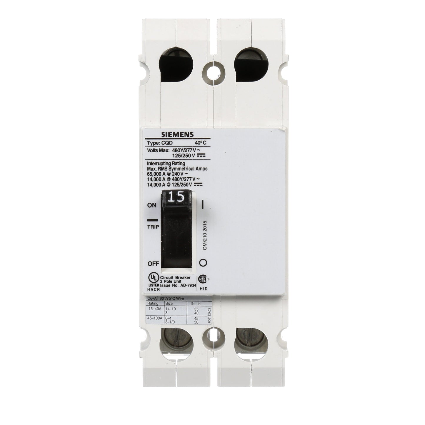 Siemens CQD215 Circuit Breaker | CQD Series CQD 480V 15A