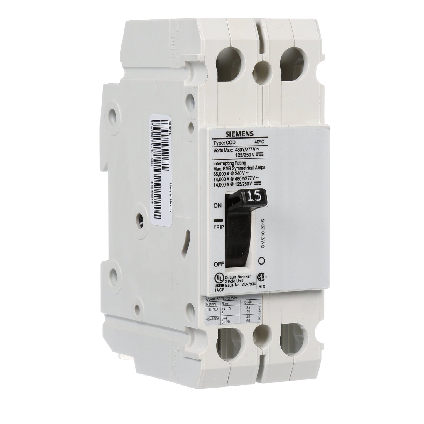 Siemens CQD215 Circuit Breaker | CQD Series CQD 480V 15A