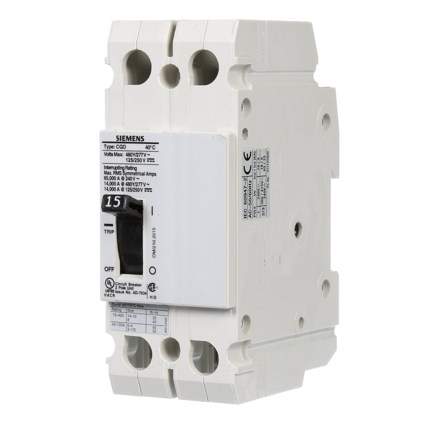 Siemens CQD215 Circuit Breaker | CQD Series CQD 480V 15A