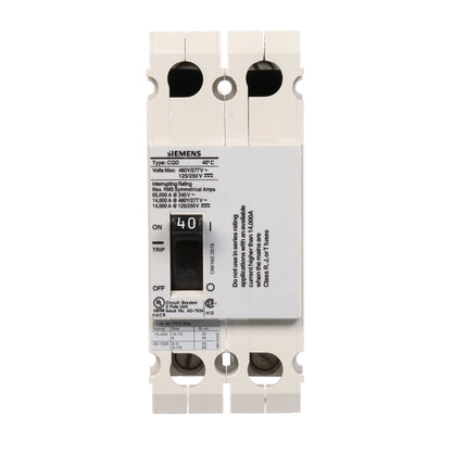Siemens CQD240 Circuit Breaker | 480V 40A 2P 14kA@480V Feed-Thru CQD Series