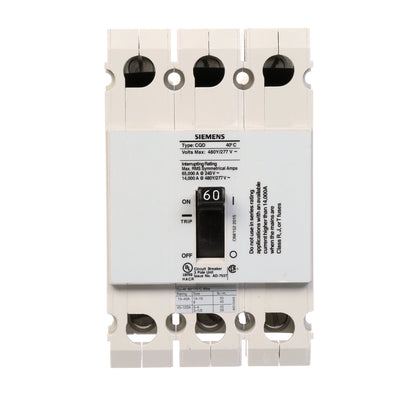 Siemens CQD360 Circuit Breaker | 480V 60A 3P 14kA@480V Feed-Thru CQD Series