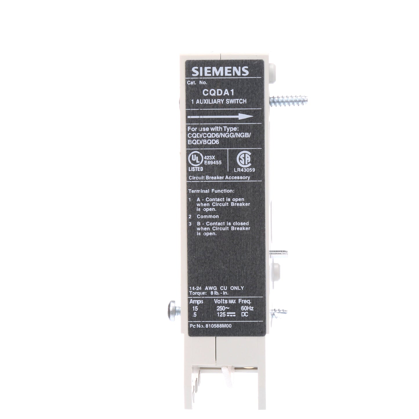 Siemens CQDA1 Circuit Breaker Auxiliary 1A/1B Sentron Series