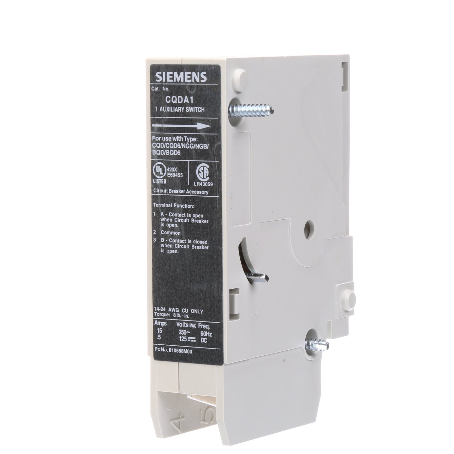 Siemens CQDA1 Circuit Breaker Auxiliary 1A/1B Sentron Series