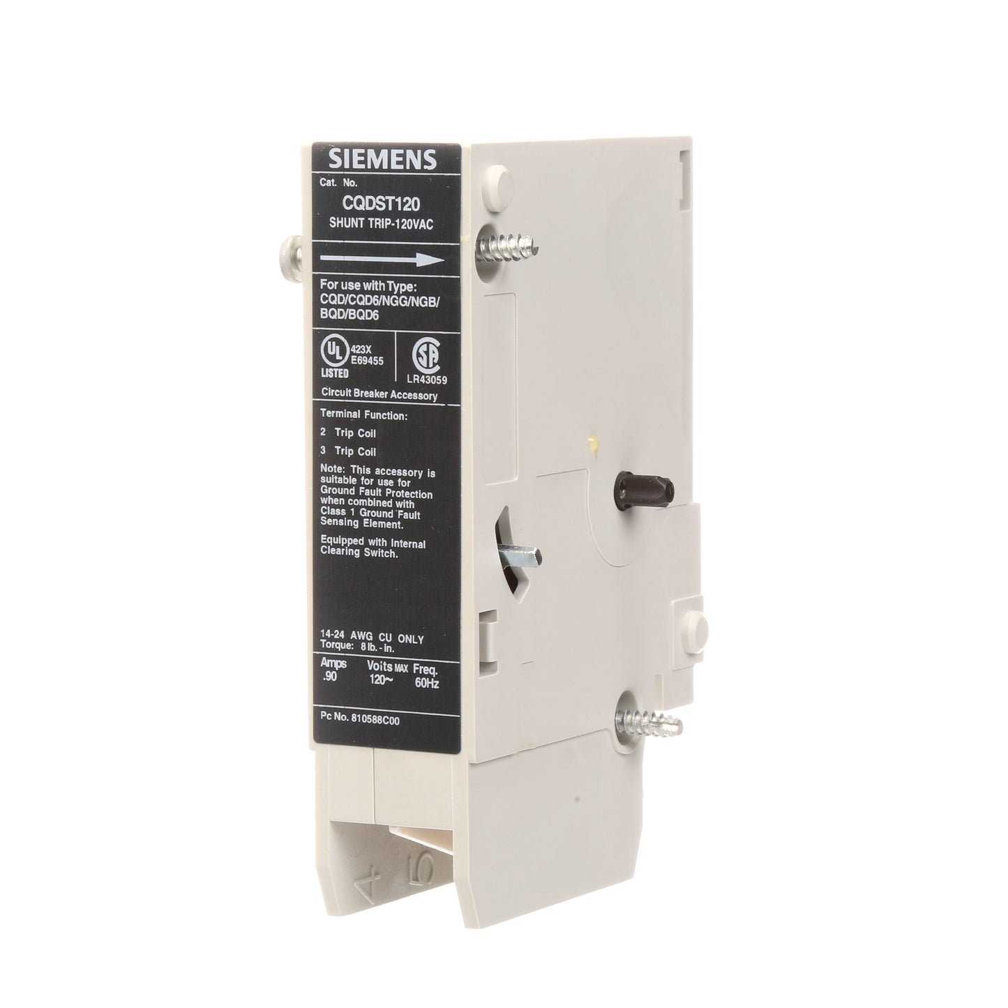 Siemens CQDST120 Circuit Breaker Shunt Trip 120V Sentron Series