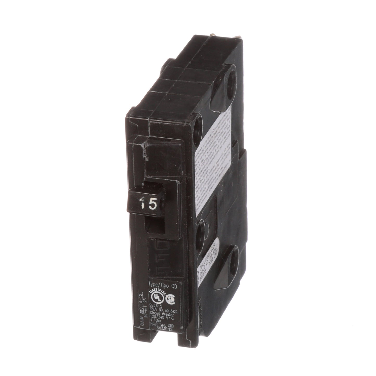 Siemens D115 Circuit Breaker | 240V 15A 1P 10kA Plug-In QD Series