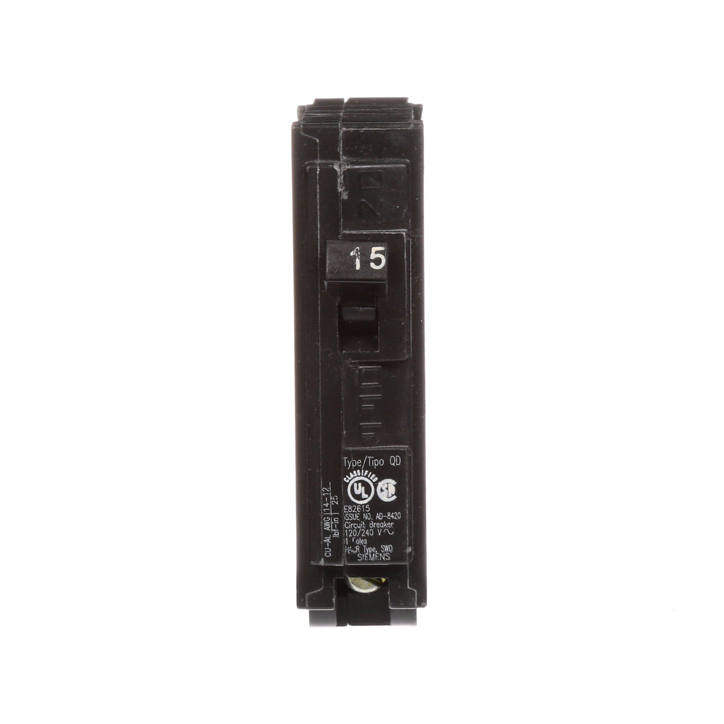 Siemens D115 Circuit Breaker | 240V 15A 1P 10kA Plug-In QD Series