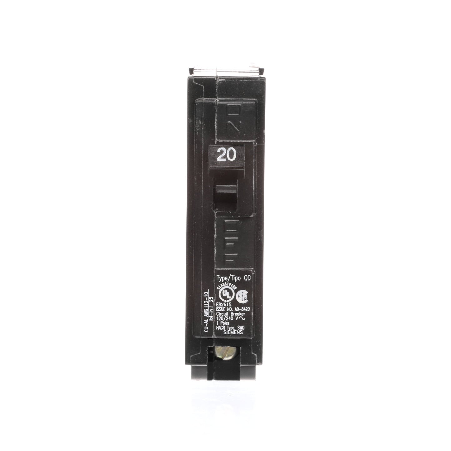 Siemens D120 Circuit Breaker | 240V 20A 1P 10kA Plug-In QD Series