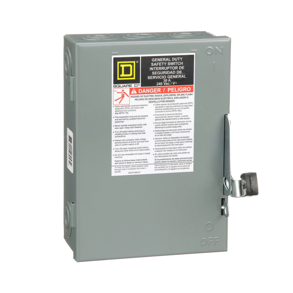 Square D D211N Disconnect Switch | 240V AC 30A 2P NEMA 1 D2 Series