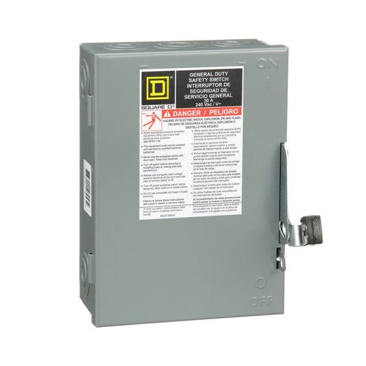 Square D D211N Disconnect Switch | 240V AC 30A 2P NEMA 1 D2 Series