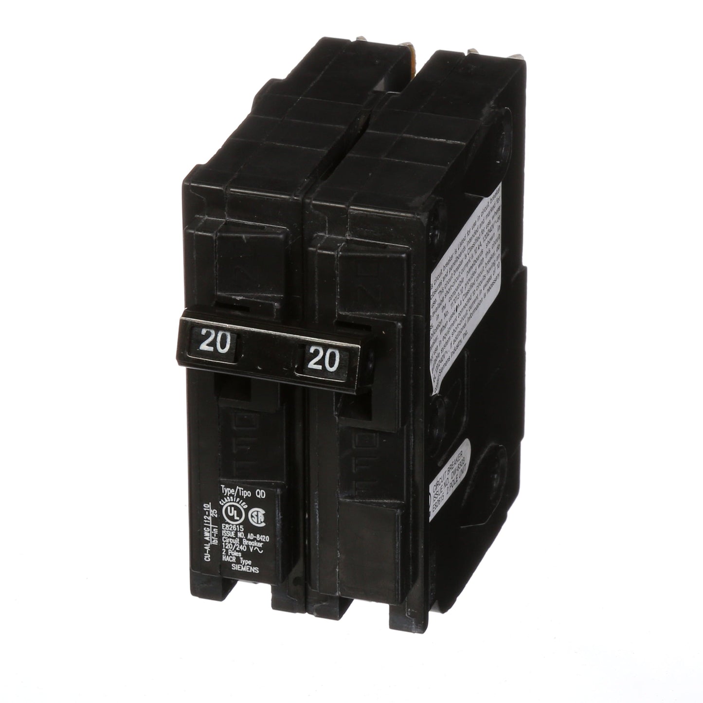 Siemens D220 Circuit Breaker | 240V 20A 2P 10kA Plug-In QD Series