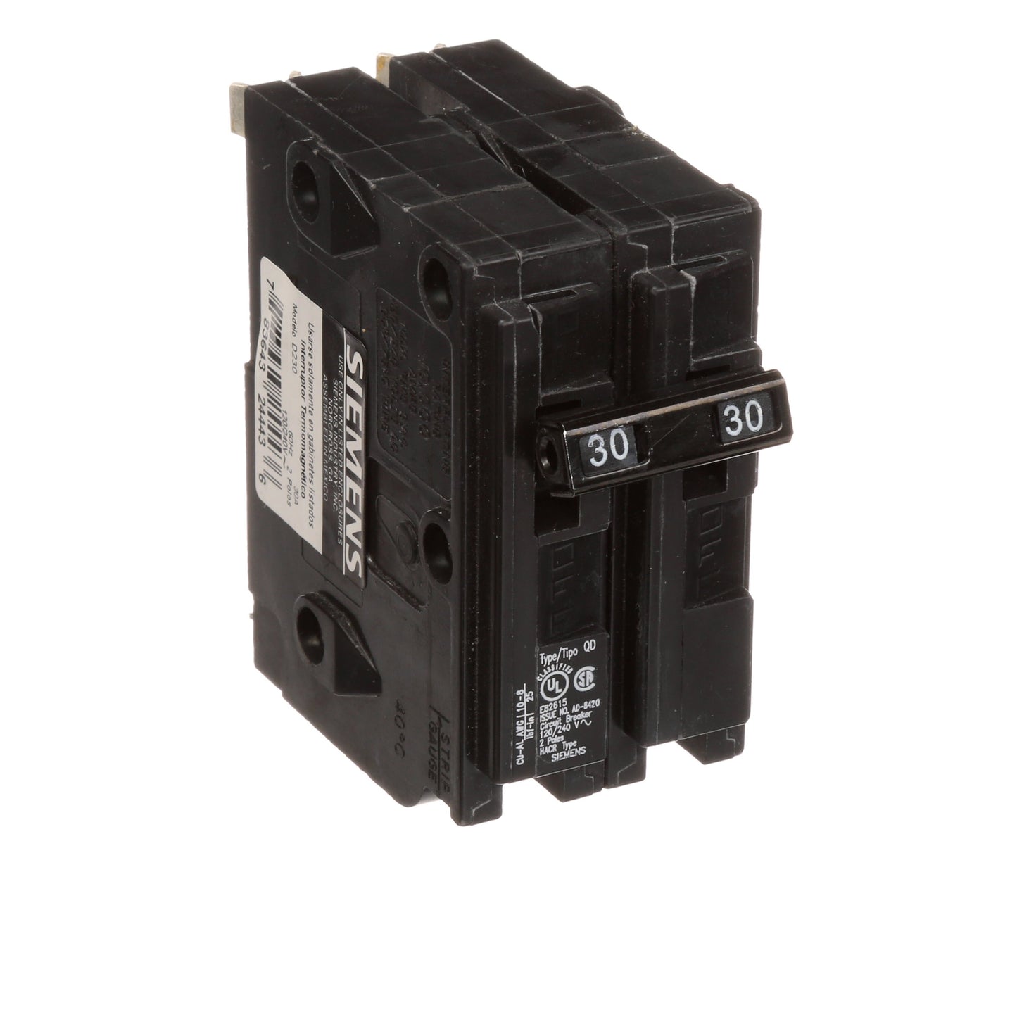 Siemens D230 Circuit Breaker | 240V 30A 2P 10kA Plug-In QD Series