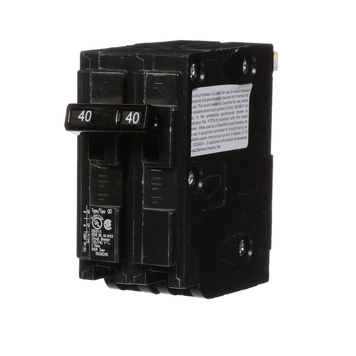 Siemens D240 Circuit Breaker | 240V 40A 2P 10kA Plug-In QD Series