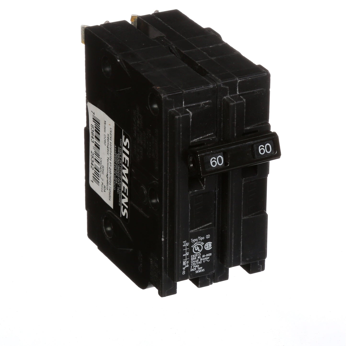 Siemens D260 Circuit Breaker | 240V 60A 2P 10kA Plug-In QD Series